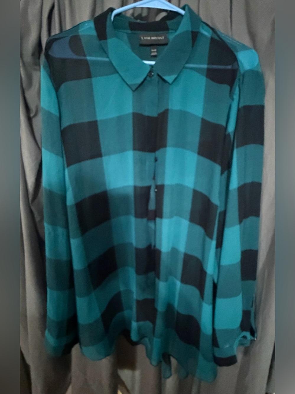 Lane Bryant Teal and Black Plaid Button-Down Shirt Size 26/28